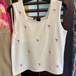 WHITE MEDIUM SHELL WITH EMBROIDERED FLAMINGOS